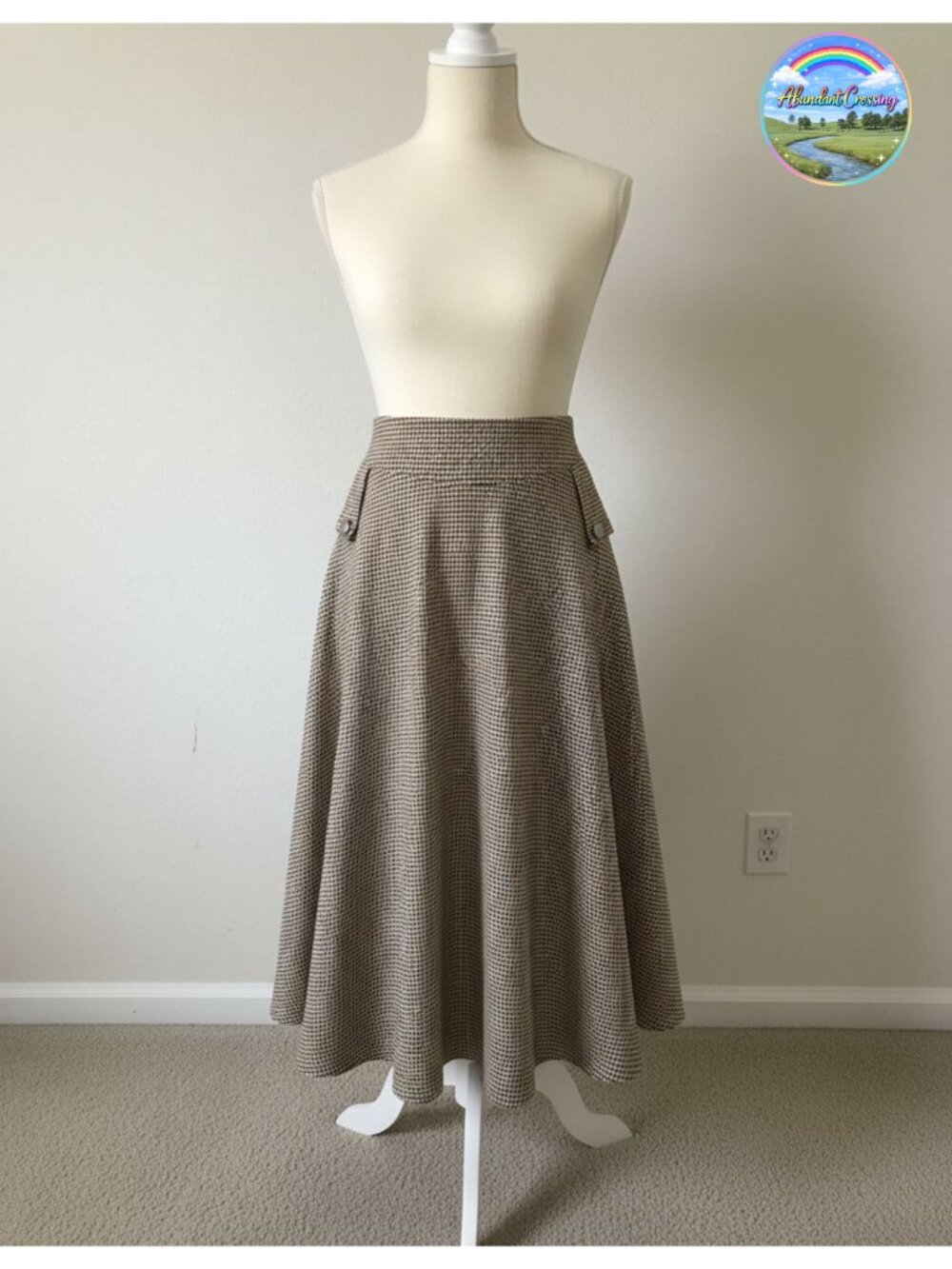Wool Blend Plaid A-Line Maxi Skirt with Pockets